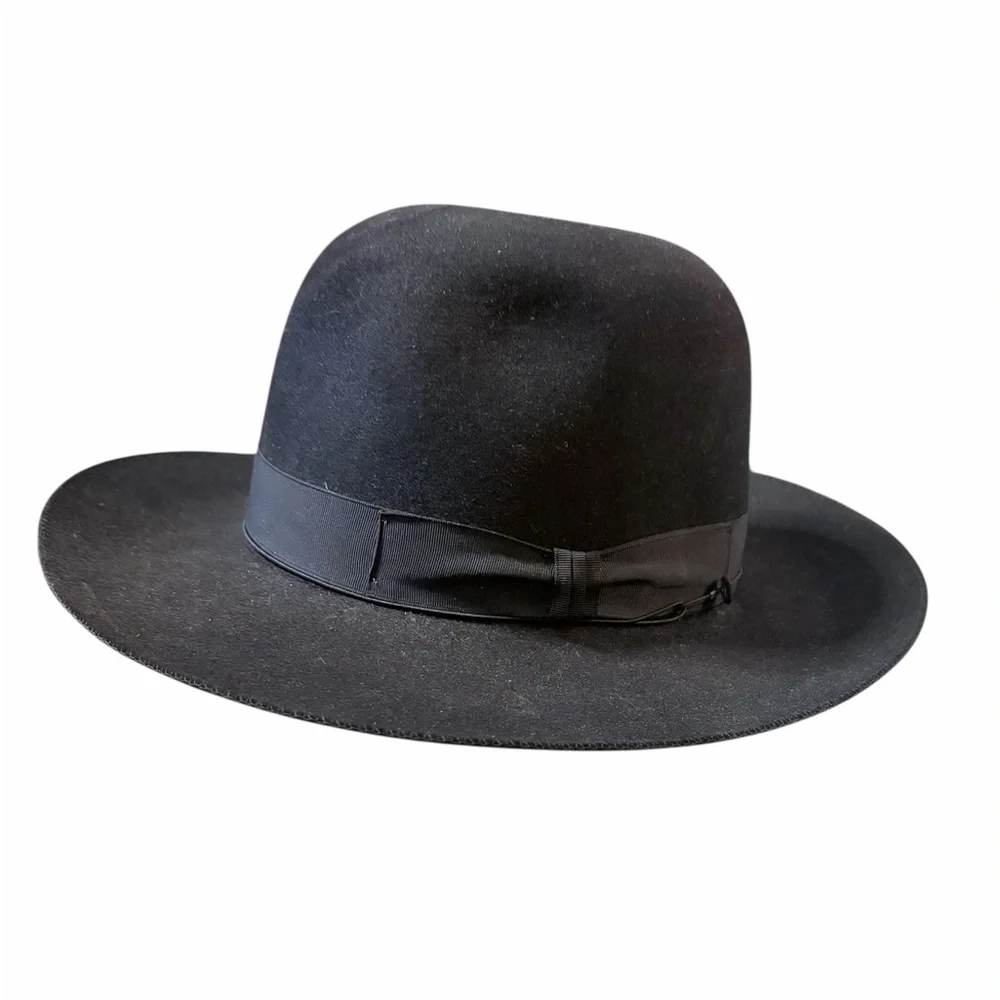 Borsalino Alessandria Wide Brim Fedora Black Shaved Fur Felt Hat 7 1/8